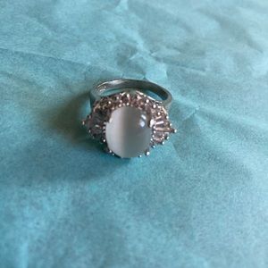 Lab Created Silver Tone White Star Sapphire Cocktail Ring